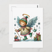 お洒落アイススケートのクリスマスエンジェル ポストカード (正面/裏面)