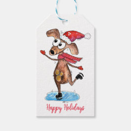 お洒落アイススケートのクリスマスドッグ ギフトタグ