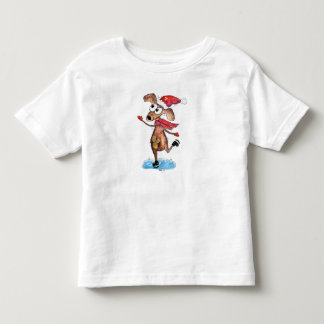 お洒落アイススケートのクリスマスドッグ トドラーTシャツ