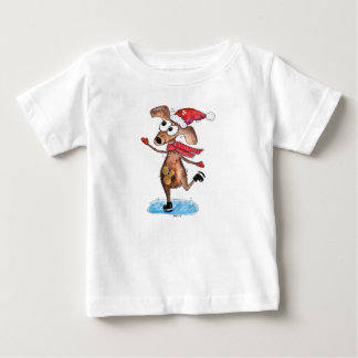 お洒落アイススケートのクリスマスドッグ ベビーTシャツ
