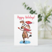 お洒落アイススケートのクリスマスドッグ ポストカード (スタンド正面)
