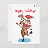 お洒落アイススケートのクリスマスドッグ ポストカード (正面/裏面)