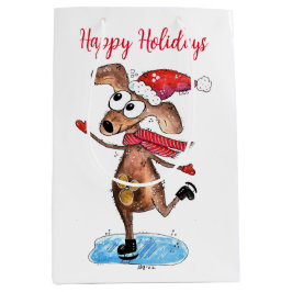 お洒落アイススケートのクリスマスドッグ ミディアムペーパーバッグ