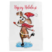 お洒落アイススケートのクリスマスドッグ ミディアムペーパーバッグ (裏面)