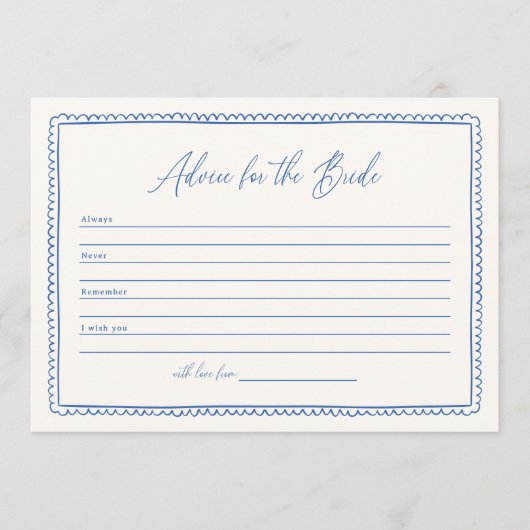 お洒落アドバイスの花嫁ブライダルシャワー アドバイスカード (正面)