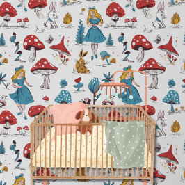 お洒落アリスinワンダーランド赤きのこウサギ 壁紙