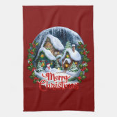 お洒落ウィンタービレッジスノーグローブ キッチンタオル (縦)