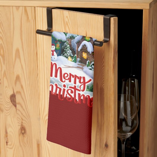 お洒落ウィンタービレッジスノーグローブ キッチンタオル (三つ折り)