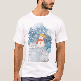 お洒落ウィンターワンダーランド雪だるまメンズTシャツ Tシャツ