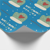 お洒落ウェルカムウィンターブルーグリーンミッテンスクリスマス ラッピングペーパー (角)