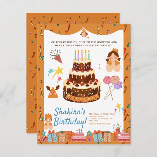 お洒落ウォー魅力的トカラーシック誕生日魔法 招待状 (正面/裏面)