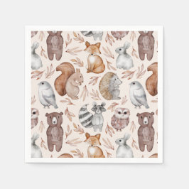 お洒落ウッドランド水彩動物パーティー スタンダードカクテルナプキン