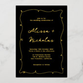 お洒落エレガント金ゴールド結婚ズ 箔招待状 (正面)