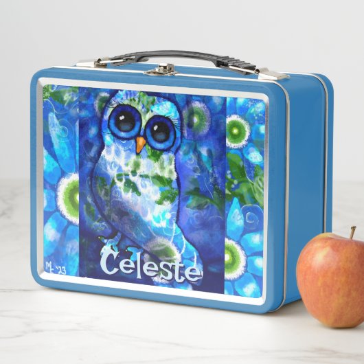 お洒落オウルブルーグリーンフローラパーソナライズされた メタルランチボックス (インサイチュ)