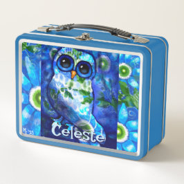 お洒落オウルブルーグリーンフローラパーソナライズされた メタルランチボックス