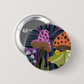 お洒落カエルとキノコ 缶バッジ (正面&裏面)