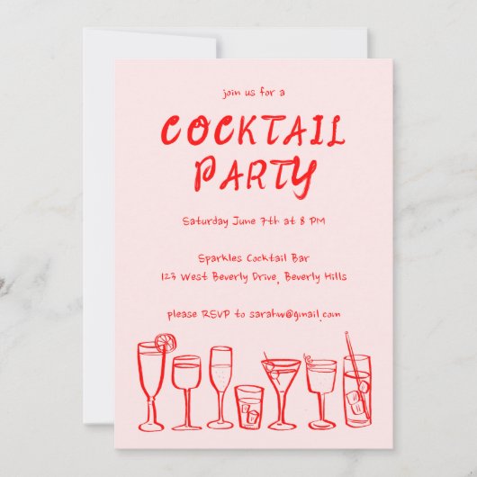 お洒落カクテルドリンクカスタムバースデーパーティー 招待状 (正面)