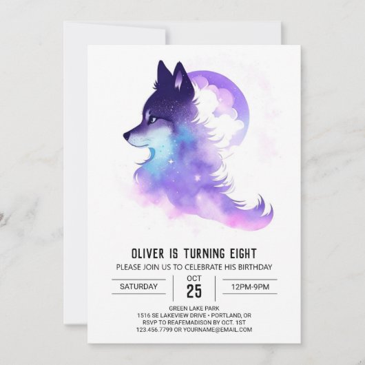 お洒落カスタムウッドランドウルフ誕生日 招待状 (正面)