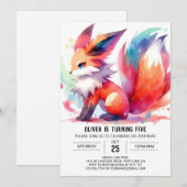 お洒落カスタムキツネ誕生日 招待状 (正面/裏面)