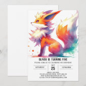 お洒落カスタムキツネ誕生日 招待状 (正面/裏面)