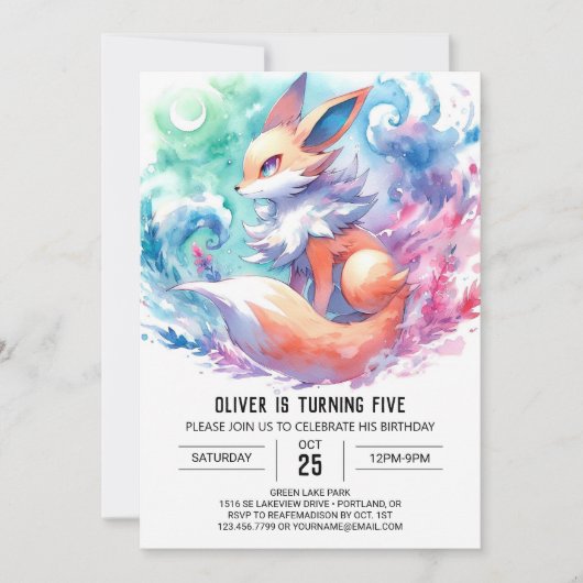 お洒落カスタムキツネ誕生日 招待状 (正面)