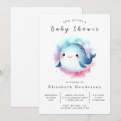 お洒落カスタム鯨赤ちゃんシャワー 招待状 (正面/裏面)