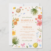 お洒落カラフルおもしろい熱帯パーム結婚ツリー 招待状 (正面)