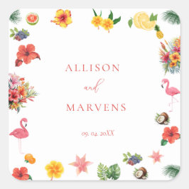 お洒落カラフルおもしろい熱帯フラ結婚ミングル スクエアシール