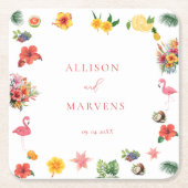 お洒落カラフルおもしろい熱帯フラ結婚ミングル スクエアペーパーコースター (正面)