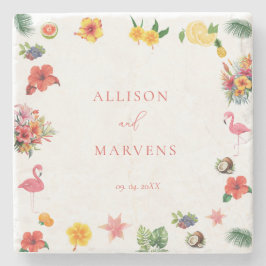 お洒落カラフルおもしろい熱帯フラ結婚ミングル ストーンコースター