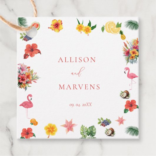 お洒落カラフルおもしろい熱帯フラ結婚ミングル フェイバータグ (正面)