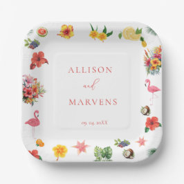 お洒落カラフルおもしろい熱帯フラ結婚ミングル ペーパープレート