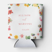 お洒落カラフルおもしろい熱帯フラ結婚ミングル 缶クーラー (正面)