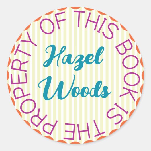 お洒落カラフルはっきりした蔵書票 ラウンドシール (正面)