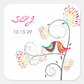 お洒落カラフルキスをする夏結婚鳥 スクエアシール (正面)