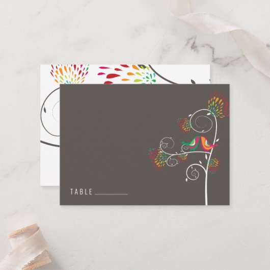 お洒落カラフルキスをする夏結婚鳥 プレイスカード (正面/裏面インサイチュ)