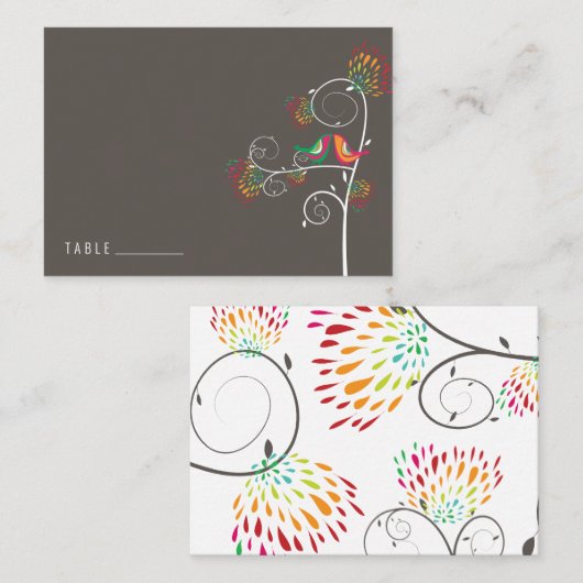 お洒落カラフルキスをする夏結婚鳥 プレイスカード (正面/裏面)