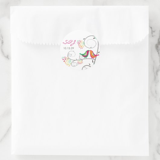 お洒落カラフルキスをする夏結婚鳥 ラウンドシール (バッグ)