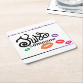 お洒落カラフルキスイラストレーション スクエアペーパーコースター (アングル)