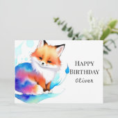 お洒落カラフルキツネ誕生日 カード (スタンド正面)