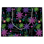 お洒落カラフルフローラハッピーバースデー ラージペーパーバッグ (正面)