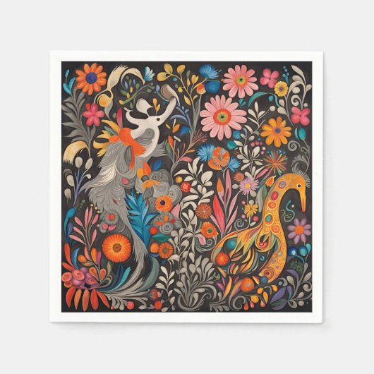 お洒落カラフルフローラ スタンダードカクテルナプキン (正面)