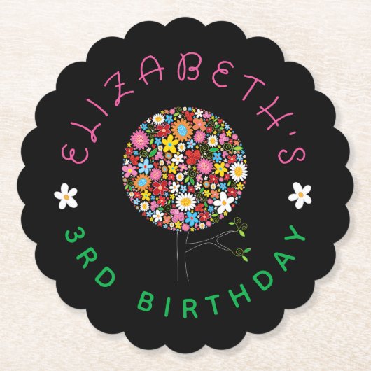 お洒落カラフルポップ・アートの春の花のツリーパーティー ペーパーコースター (正面)
