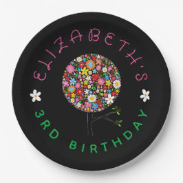 お洒落カラフルポップ・アートの春の花のツリーパーティー ペーパープレート