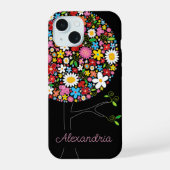 お洒落カラフルポップ・アートの春の花のツリー自然 iPhone 15ケース (裏面)