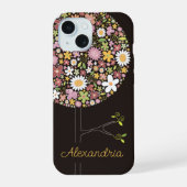 お洒落カラフルポップ・アートの春の花のツリー自然 iPhone 15ケース (裏面)