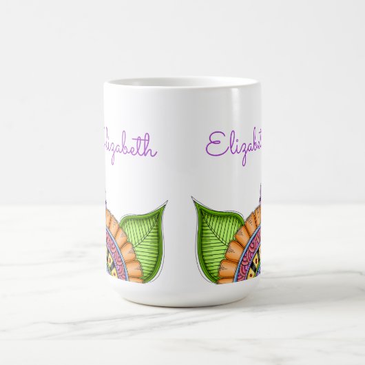 お洒落カラフルモダンフローラ水色 コーヒーマグカップ (中央)