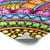 お洒落カラフルモダンフローラ水色 ポスター (角)