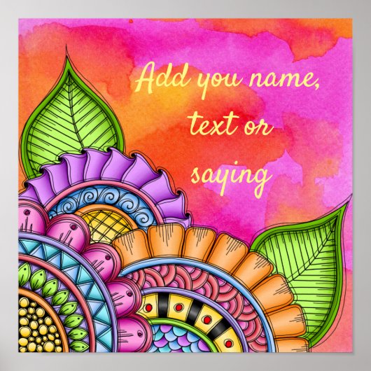 お洒落カラフルモダンフローラ水色 ポスター (正面)