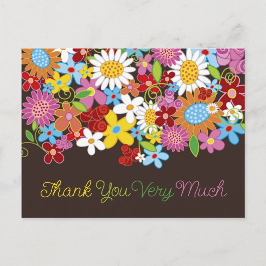 お洒落カラフル春の花ガーデンサンキュー インビテーションポストカード (正面)